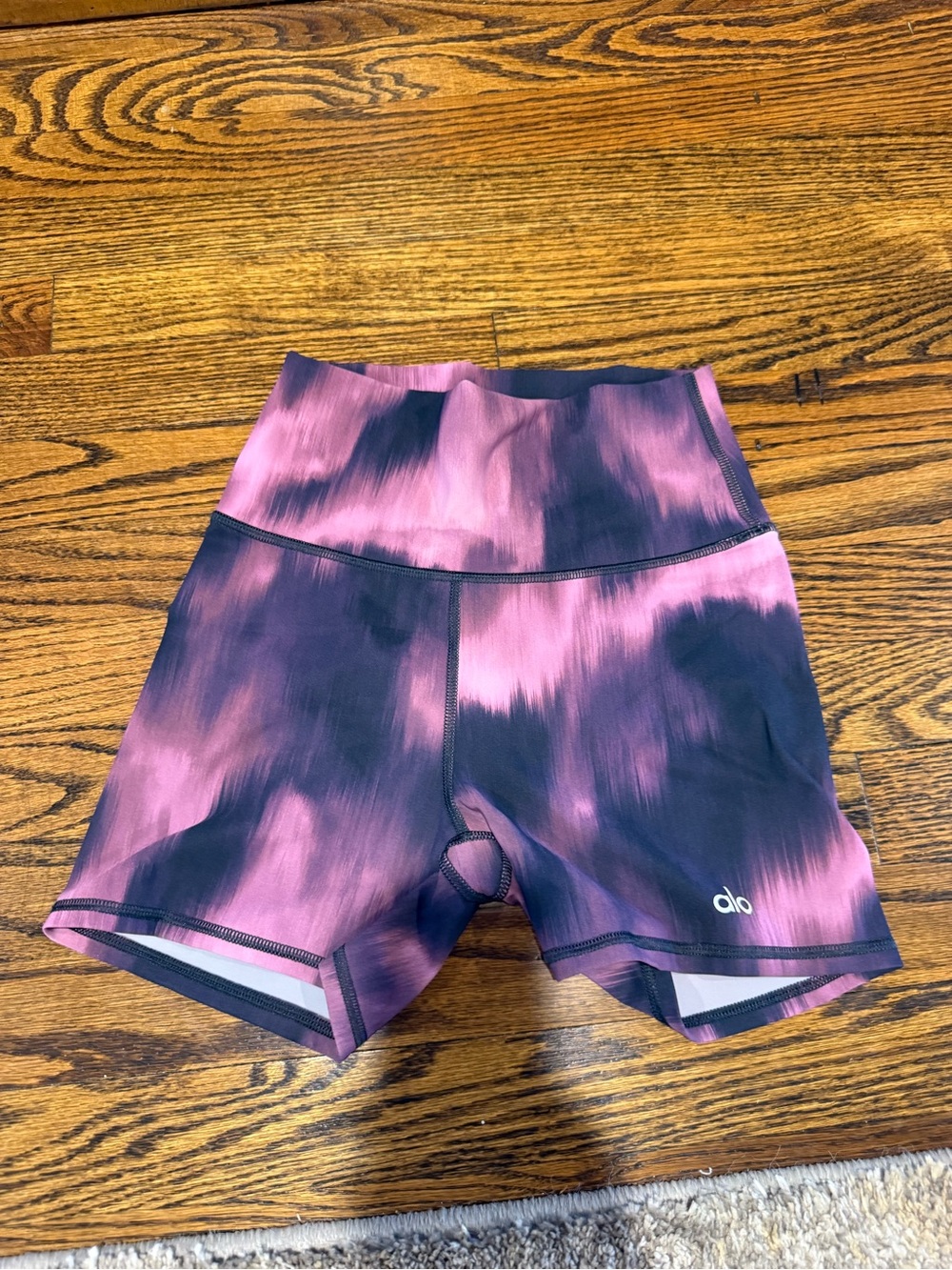 ALO Yoga High-Rise Pink and Black Tie-Dye Bike Shorts
